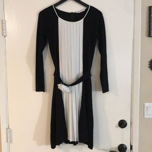 Anne Fontaine Black White Pleated Long Sleeve Dress Size 38